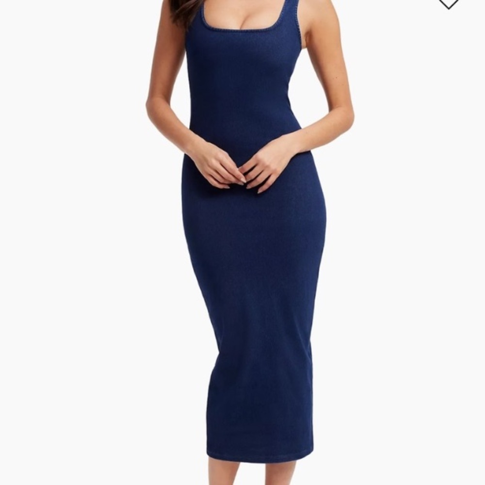 Good American Navy Ribbed Midi Tank Dress